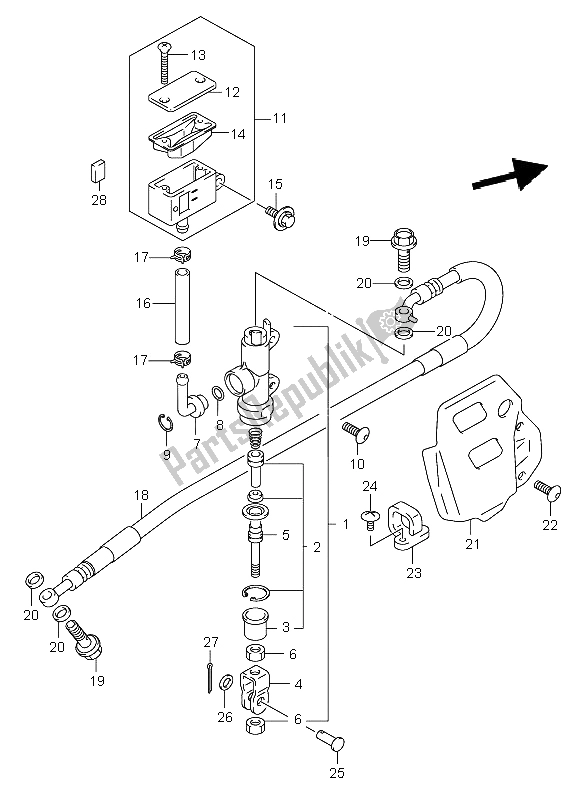 All parts for the Rear Master Cylinder of the Suzuki DR Z 400E 2001