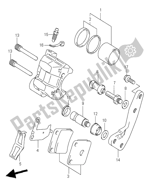 All parts for the Front Caliper of the Suzuki LT A 400F Eiger 4X4 2002