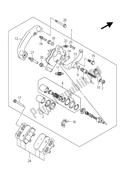 All parts for the Rear Caliper (an650a E24) of the Suzuki AN 650A Burgman Executive 2011