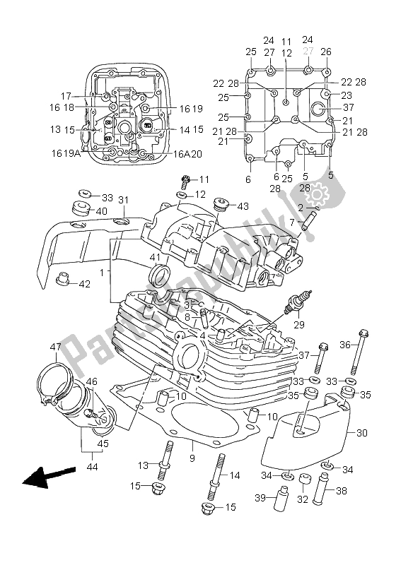 Toutes les pièces pour le Culasse (arrière) du Suzuki VL 1500 Intruder LC 2002