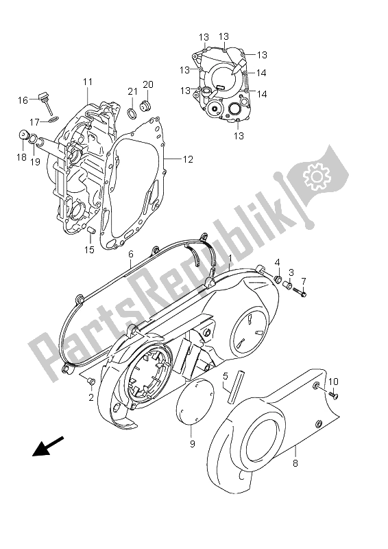 All parts for the Crankcase Cover of the Suzuki UH 125 Burgman 2009