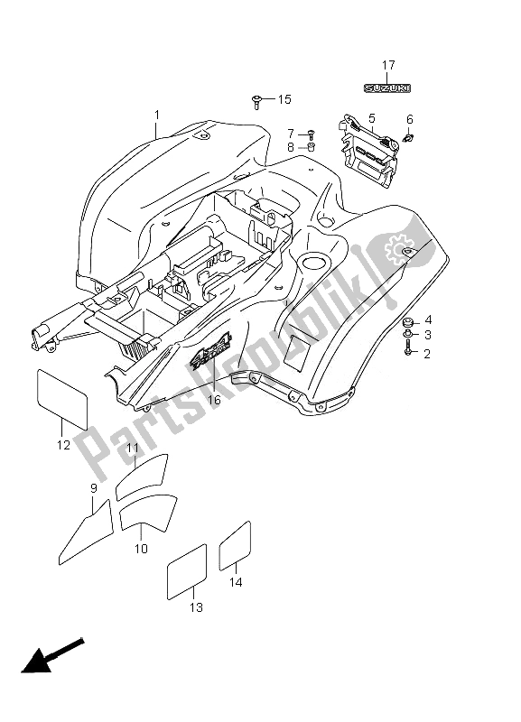 All parts for the Rear Fender of the Suzuki LT A 750 XZ Kingquad AXI 4X4 2010