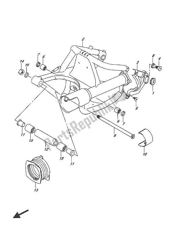 All parts for the Rear Swingingarm of the Suzuki VL 1500T Intruder 2016