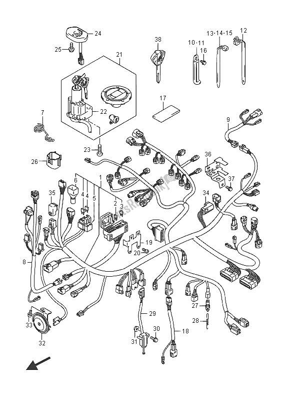 Tutte le parti per il Cablaggio (gsx1300rauf E19) del Suzuki GSX 1300 RA Hayabusa 2016