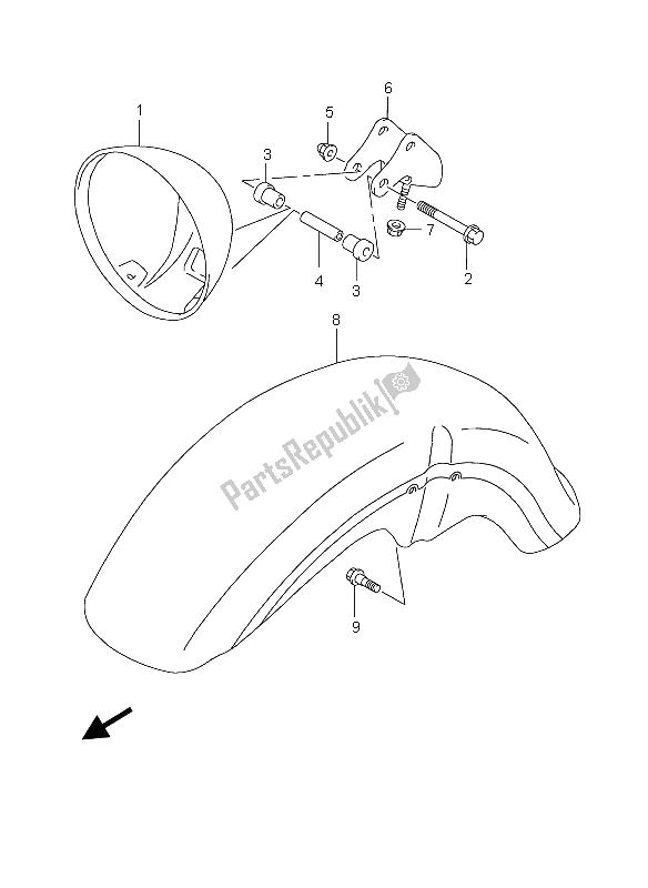 All parts for the Headlamp Housing of the Suzuki GZ 250 Marauder 2006