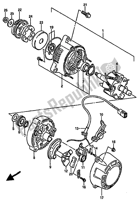 All parts for the Alternator (e. No. 116197) of the Suzuki GSX R 750X 1986