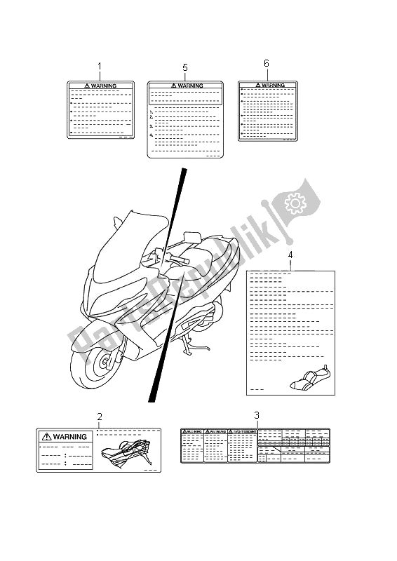 Alle onderdelen voor de Etiket van de Suzuki Burgman AN 400 AZA 2010