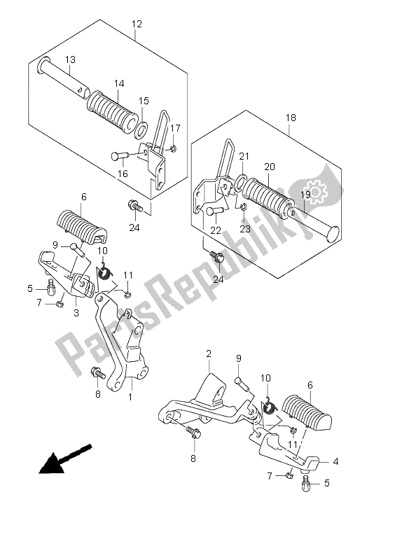 All parts for the Footrest of the Suzuki VL 800 Volusia 2002