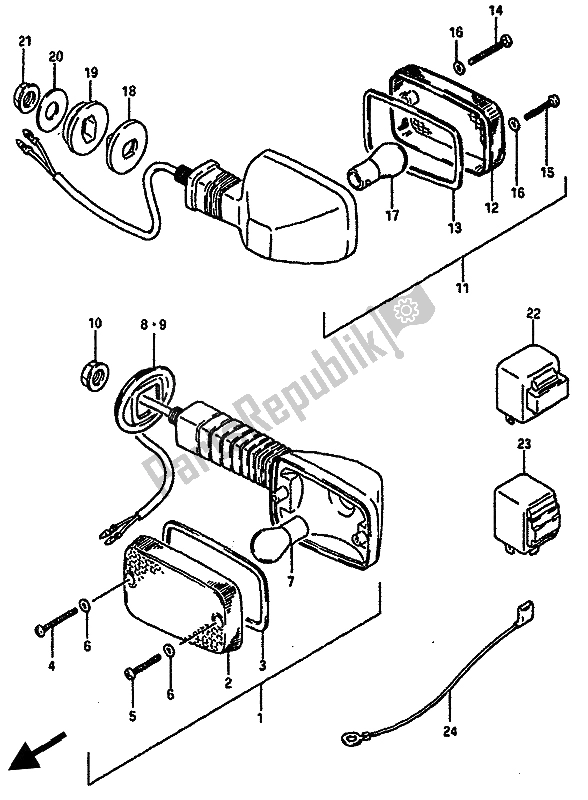 Toutes les pièces pour le Feu Clignotant (e2-e4-e5-e6-e17-e18-e21-e22-e25-e34-e39-e55) du Suzuki GSX R 750X 1987