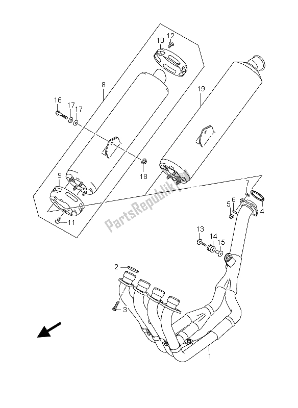 All parts for the Muffler of the Suzuki GSX R 600X 2005