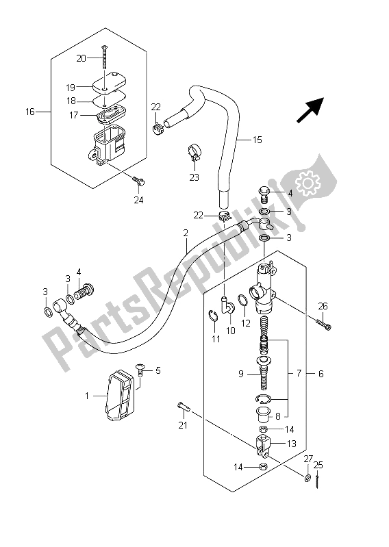 All parts for the Rear Master Cylinder (sfv650 E21) of the Suzuki SFV 650A Gladius 2011