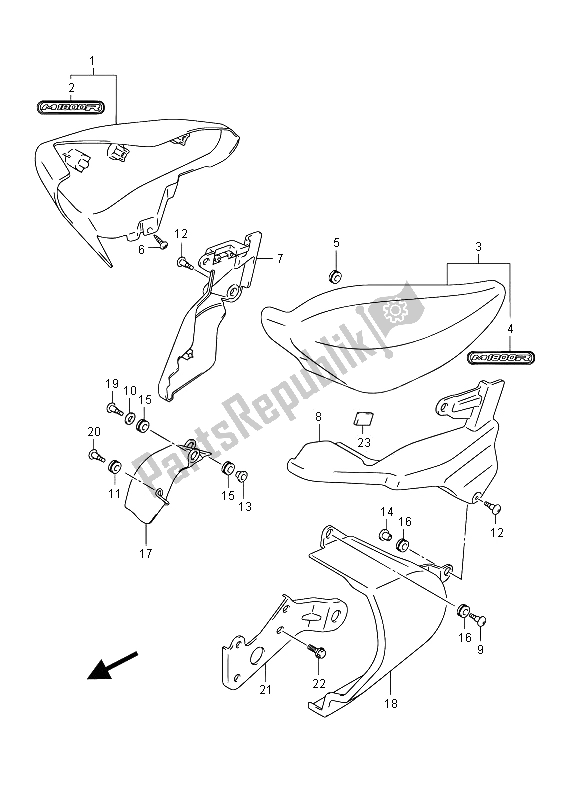 Toutes les pièces pour le Capot Latéral (vzr1800zuf E19) du Suzuki VZR 1800 NZR M Intruder 2012