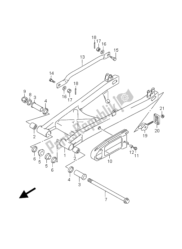 All parts for the Rear Swinging Arm of the Suzuki GZ 250 Marauder 2005