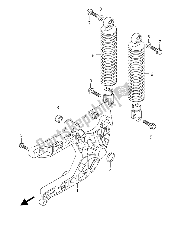 All parts for the Rear Swingingarm of the Suzuki UH 200 Burgman 2008