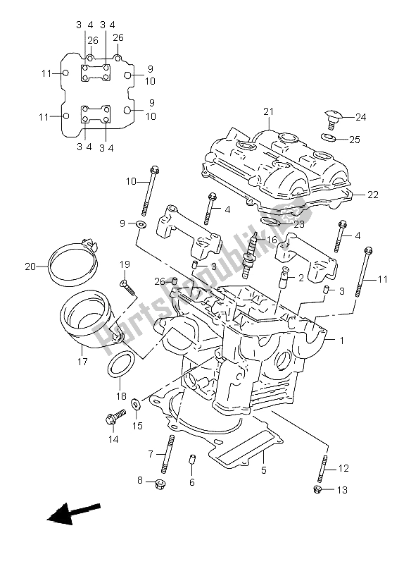 All parts for the Rear Cylinder Head of the Suzuki TL 1000R 2000