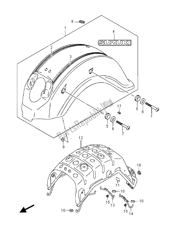 All parts for the Rear Fender (vl800c E19) of the Suzuki VL 800 CT Intruder 2014