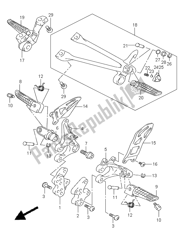 All parts for the Footrest of the Suzuki GSX R 1000 2009