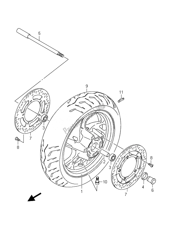 All parts for the Front Wheel of the Suzuki Burgman AN 400Z 2007