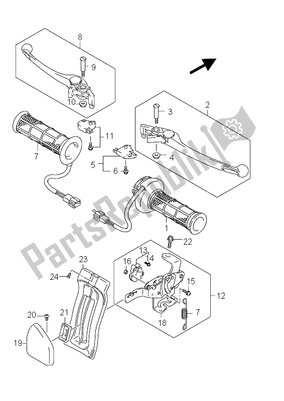 All parts for the Handle Lever (an650a E19) of the Suzuki AN 650A Burgman Executive 2012