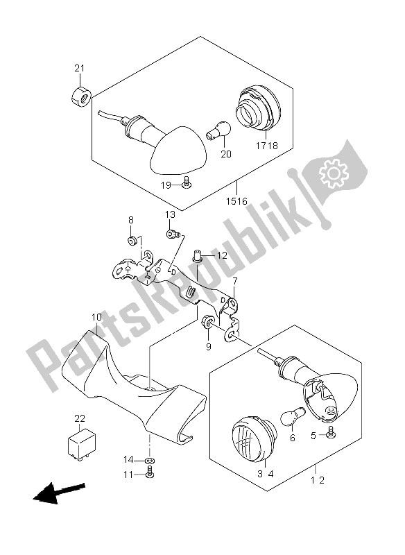 All parts for the Turnsignal Front & Rear Lamp of the Suzuki VL 800C Volusia 2006