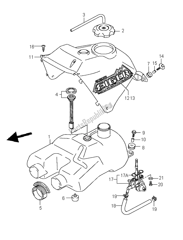 All parts for the Fuel Tank of the Suzuki LT A 400 Eiger 4X2 2005