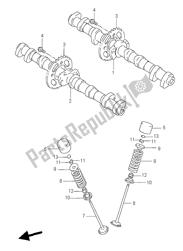 All parts for the Cam Shaft & Valve of the Suzuki RF 600R 1995