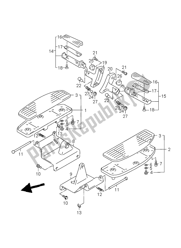 All parts for the Footrest of the Suzuki VL 1500 Intruder LC 2003