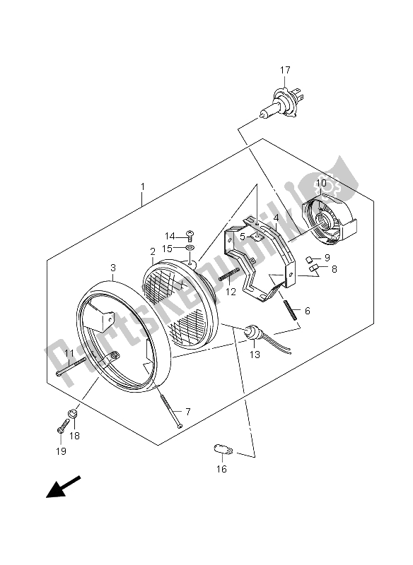 All parts for the Headlamp (p2) of the Suzuki GZ 125 Marauder 2005