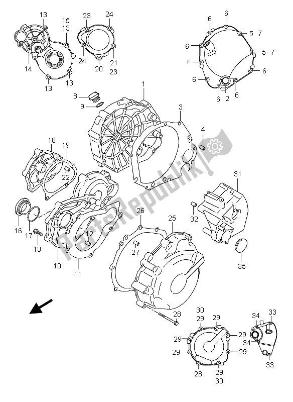 All parts for the Crankcase Cover of the Suzuki GSX R 600X 2005