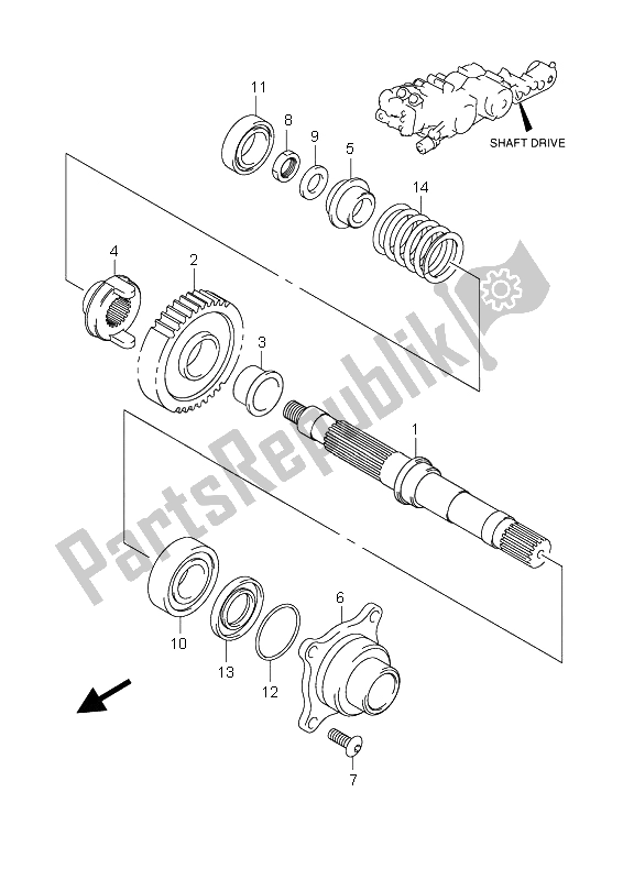 All parts for the Shaft Drive of the Suzuki AN 650 AAZ Burgman Executive 2008