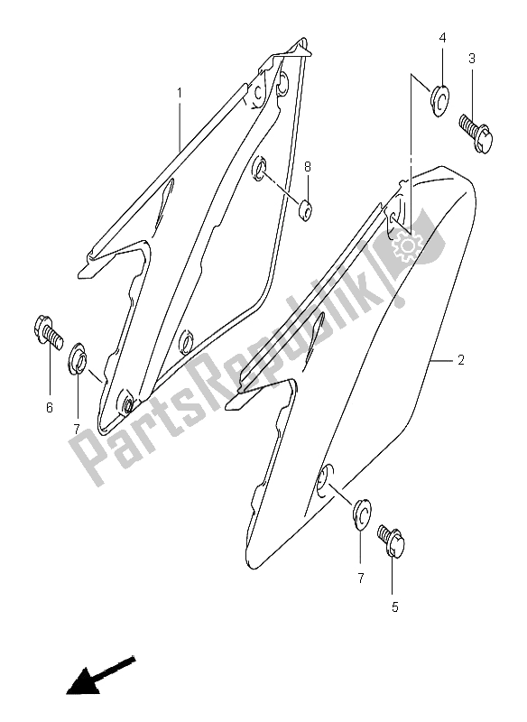 All parts for the Frame Cover of the Suzuki RM 125 2001