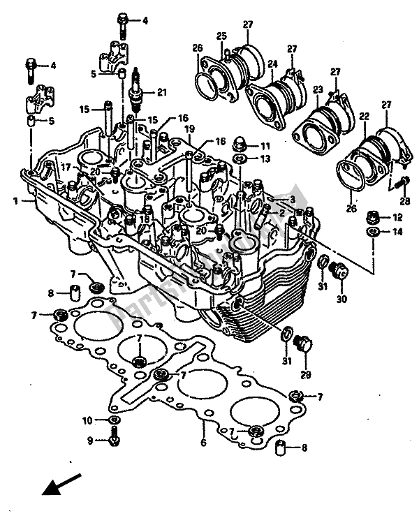 All parts for the Cylinder Head of the Suzuki GSX R 750R 1989