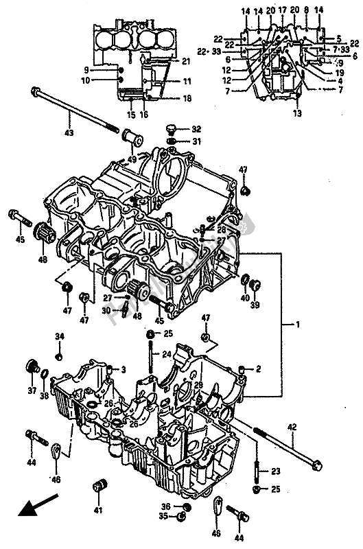 All parts for the Crankcase of the Suzuki GSX R 750R 1989