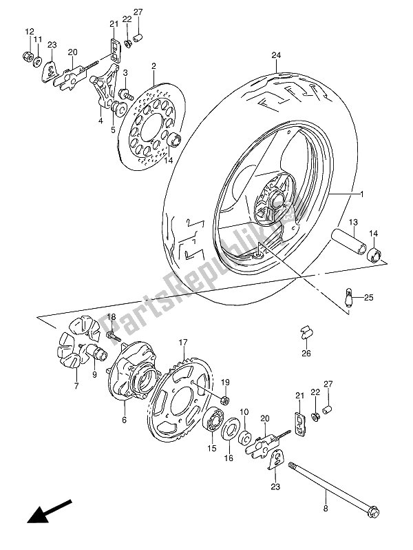 Todas las partes para Rueda Trasera de Suzuki GSX 600 FUU2 1994