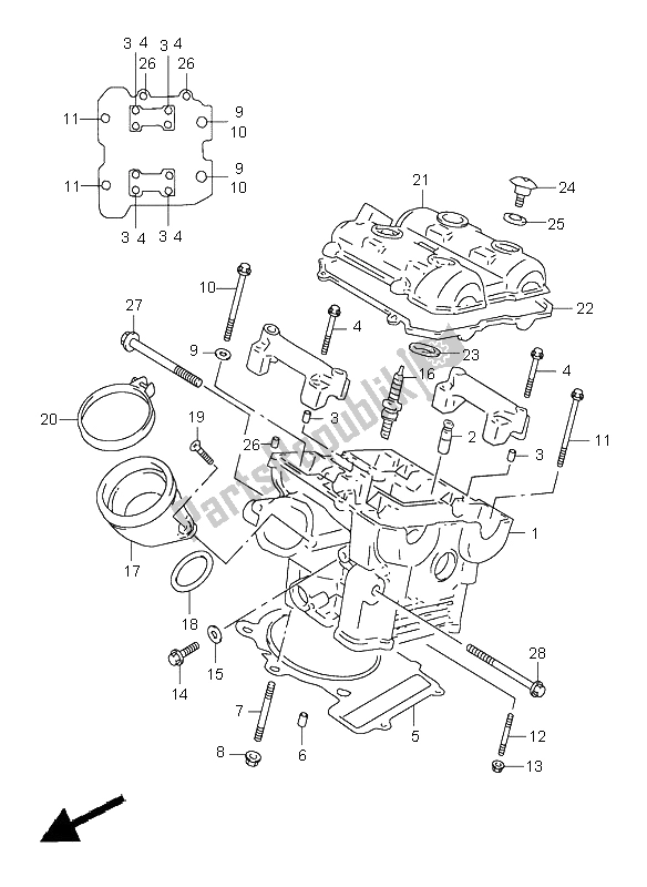 Todas as partes de Cabeça Do Cilindro Traseiro do Suzuki TL 1000S 1997