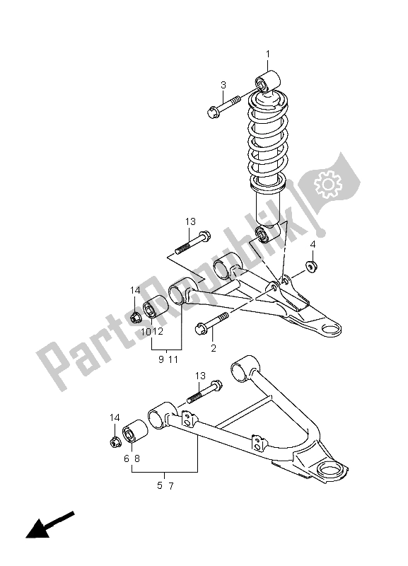 All parts for the Suspension Arm of the Suzuki LT A 400F Kingquad 4X4 2009
