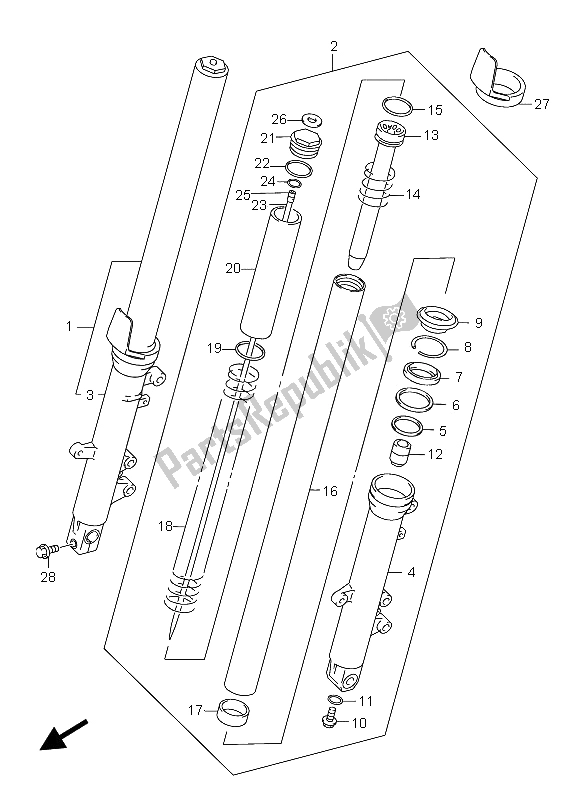 All parts for the Front Damper of the Suzuki GSX 750F 2005