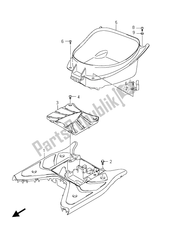 All parts for the Rear Leg Shield of the Suzuki UX 150 Sixteen 2008