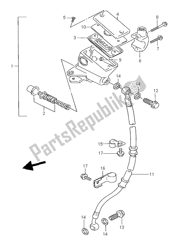 All parts for the Front Master Cylinder of the Suzuki GS 500E 1996