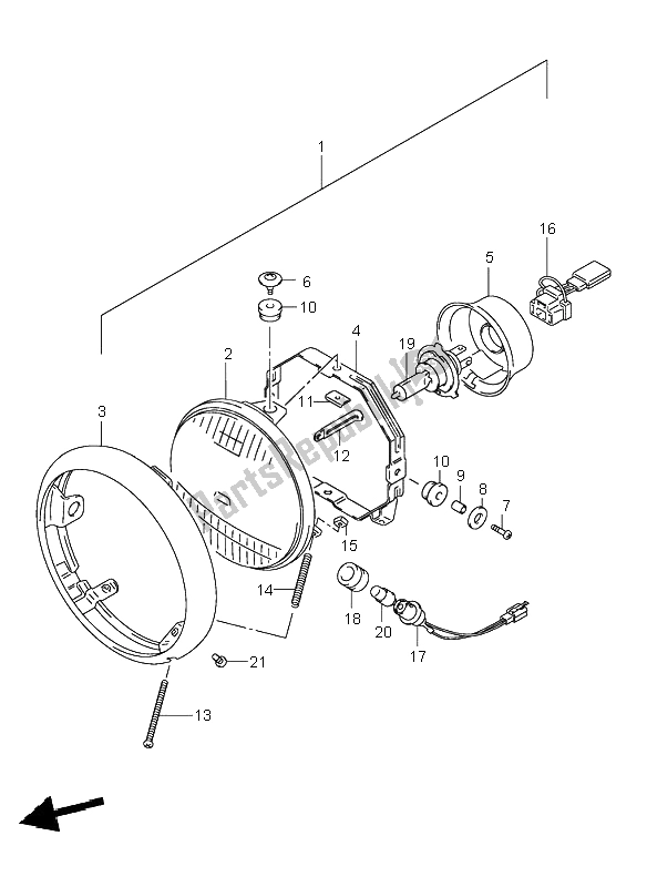 All parts for the Headlamp of the Suzuki VL 125 Intruder 2004