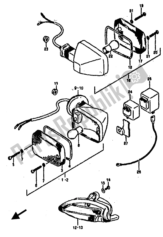 Todas las partes para Lámpara De Señal De Giro (e2-e15-e16-e17-e21-e22-e25-e34-e39-e53) de Suzuki RG 500C Gamma 1987