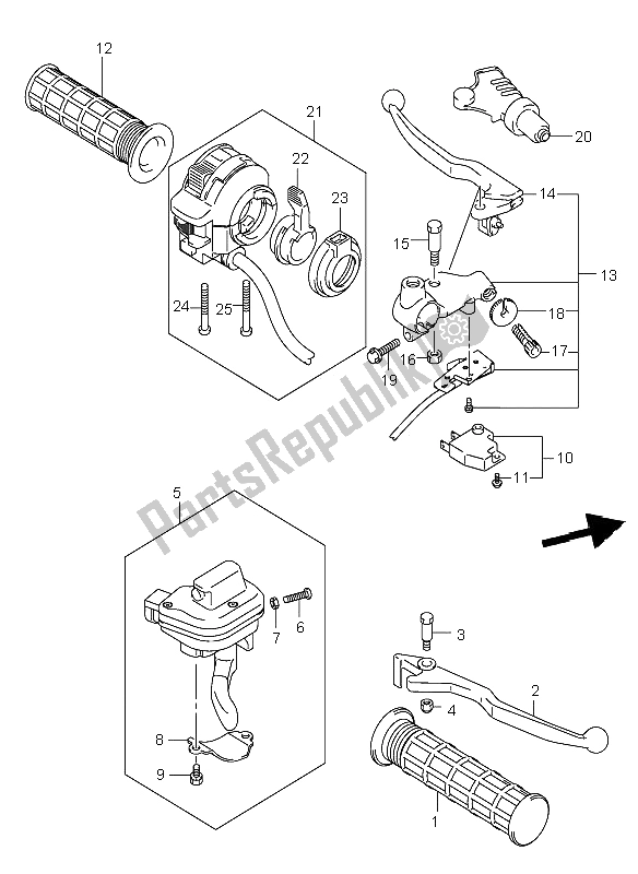 All parts for the Handle Lever of the Suzuki LT A 500F Vinson 4X4 2006