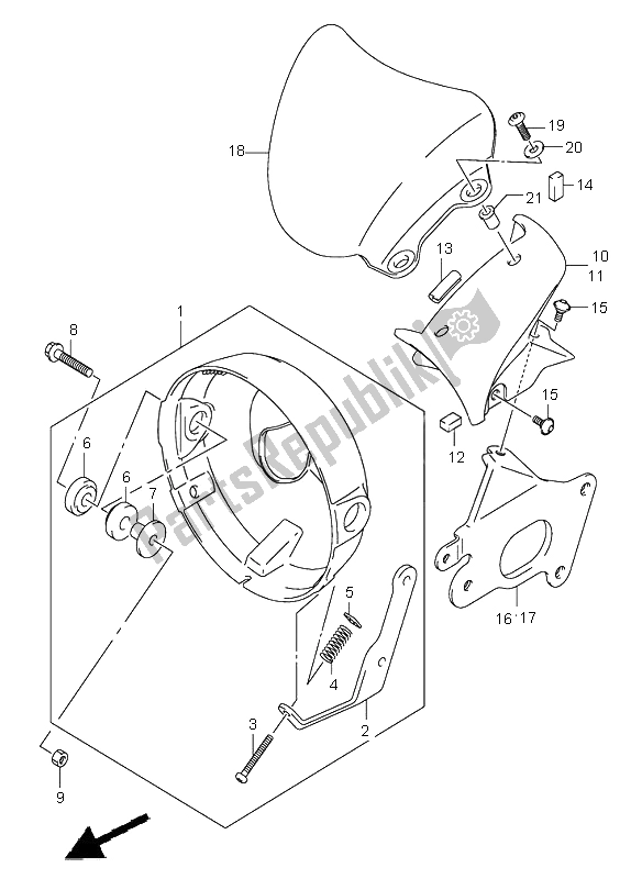 Tutte le parti per il Alloggiamento Del Proiettore (sv1000-u1-u2) del Suzuki SV 1000 NS 2005