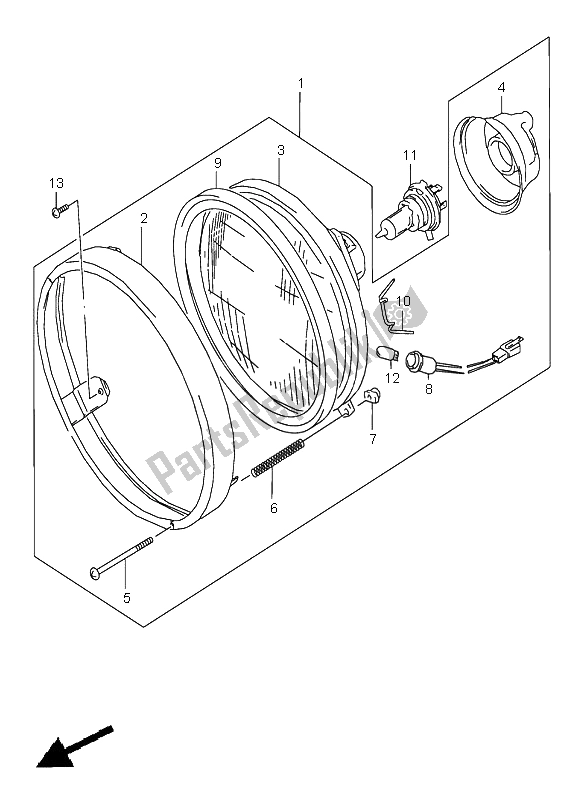 All parts for the Headlamp (e2-e24) of the Suzuki VZ 800 Marauder 1999