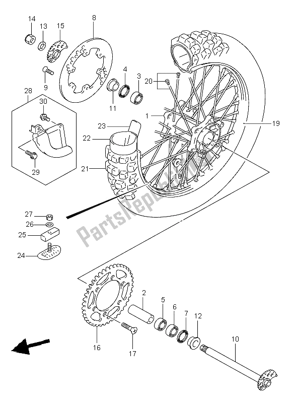 All parts for the Rear Wheel of the Suzuki DR Z 400E 2000