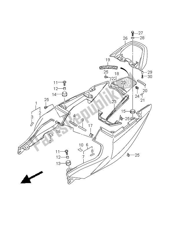 Alle onderdelen voor de Stoelbekleding (sv650s-su-sa-sua) van de Suzuki SV 650 Nsnasa 2008