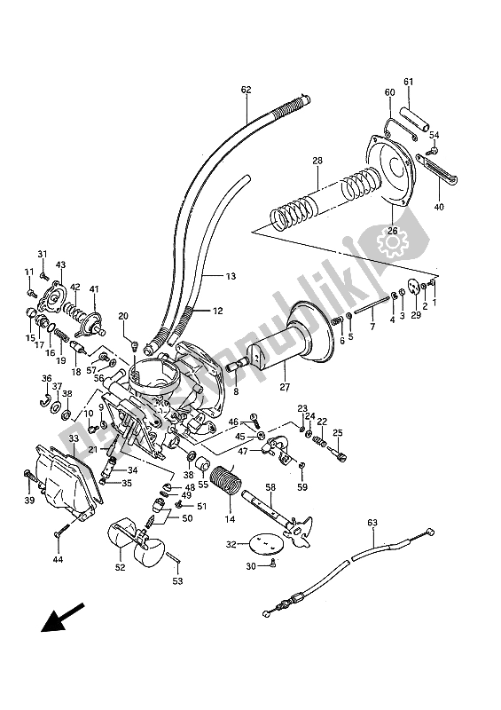 All parts for the Carburetor (front) of the Suzuki VS 750 FP Intruder 1988