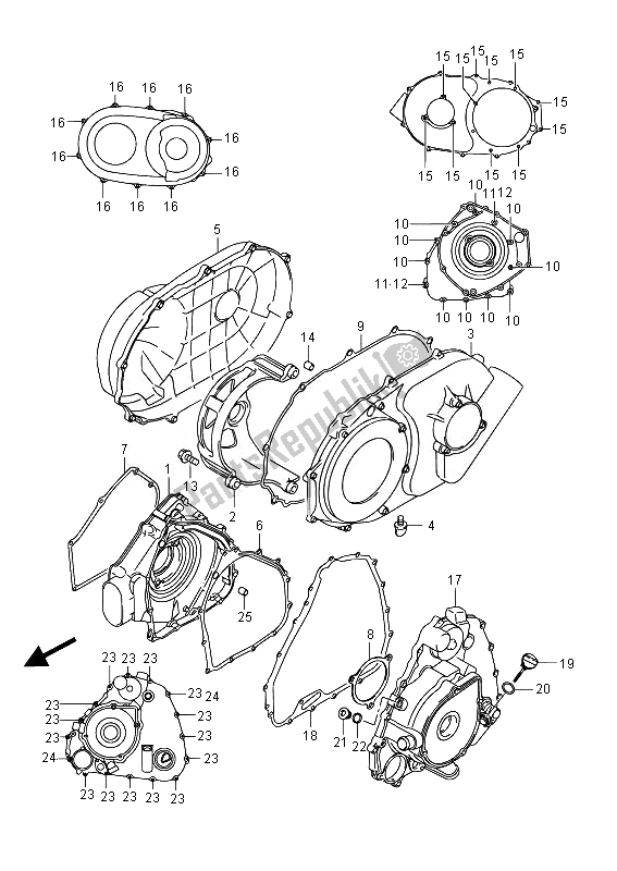 Tutte le parti per il Coperchio Del Carter del Suzuki LT A 750 XPZ Kingquad AXI 4X4 2014