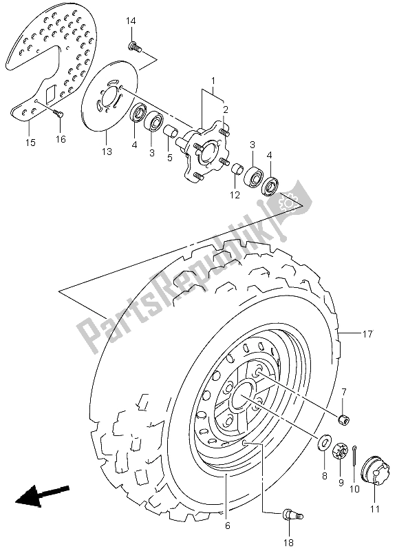 All parts for the Front Wheel of the Suzuki LT F 250 Ozark 2002