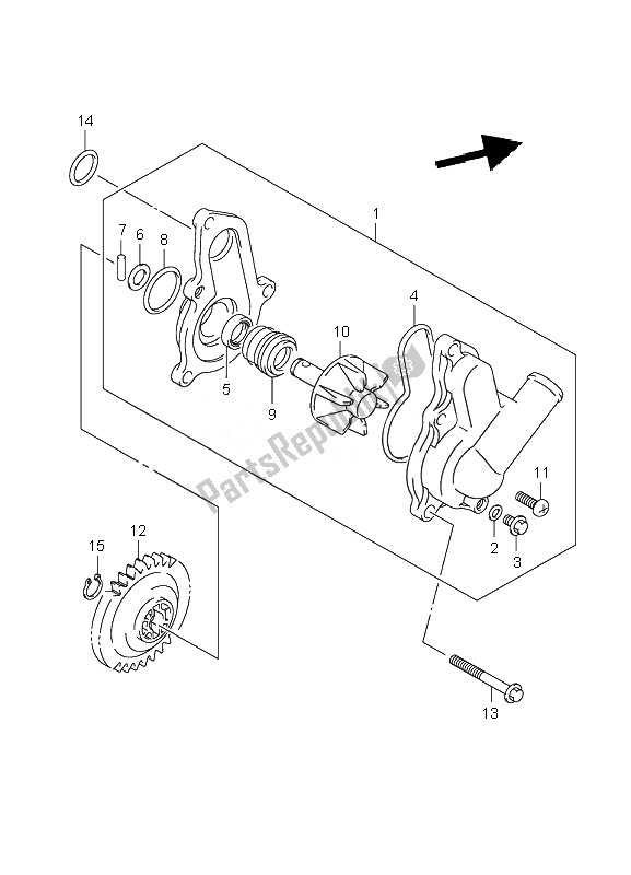 All parts for the Water Pump of the Suzuki LT R 450 Quadracer 2007